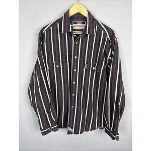 Levi’s Striped Western Shirt Hong Kong Made L 90s Denim Look Metal Buttons